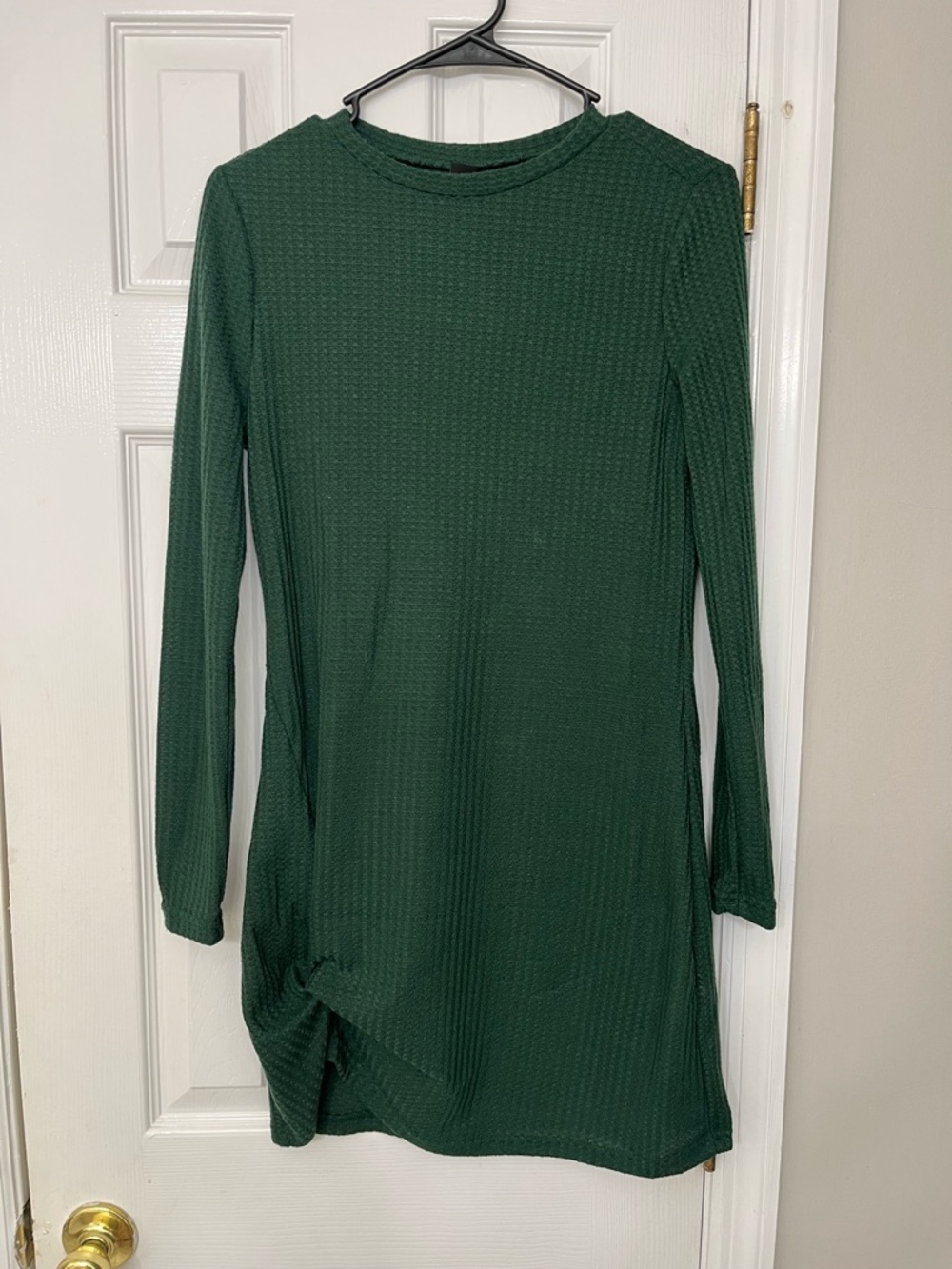 SHEIN Dark Green Long Sleeve Textured Knit Dress